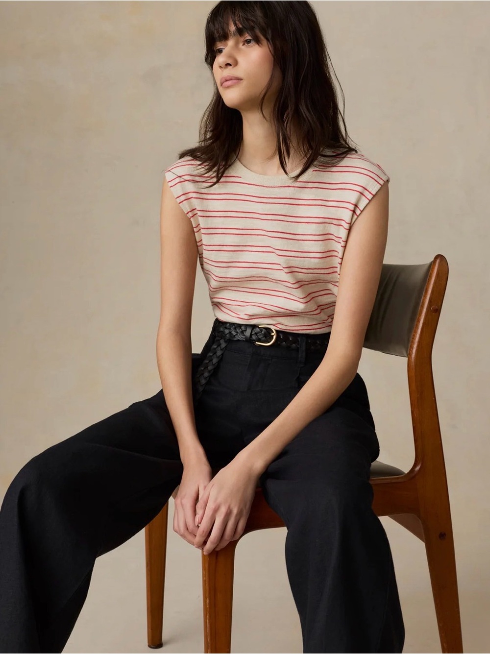 Faherty  women’s Cream Red striped Tank organic sun washed cotton SZM NWOT